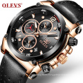 OLEVS 9905  Brand Men Quartz Watch Military Sports Analog Quartz Waterproof Watches Auto Date Luxury Leather Chronograph Watches